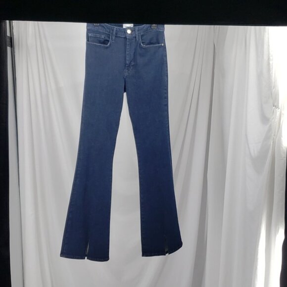 FRAME Women Le One Flare Jeans Keller Blue Stretch Denim Mid Rise Split 2 - Picture 3 of 14